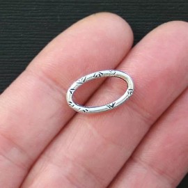 Unbranded 12 Oval Connectors Antique Silver Tone Etched Design Closed Ring - SC2777