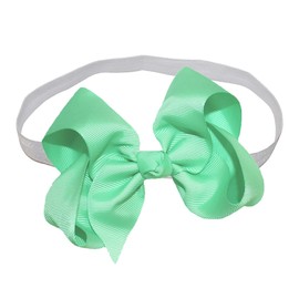 WEBB DIRECT2U WD2U Girls 4" Solid Grosgrain Ribbon Boutique Hair Bow White Stretch Headband Mint Green