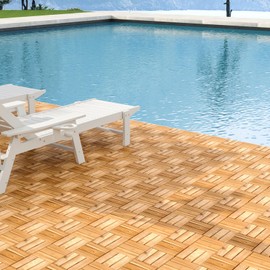 Giantex 30 PCS Acacia Wood Interlocking Patio Deck Tiles, 12" x 12" Indoor Outdoor Flooring Tiles for Balcony, Garden, Poolside, 30 Sq.ft Coverage, No Tools Required (Natural Wood, Checker Pattern)