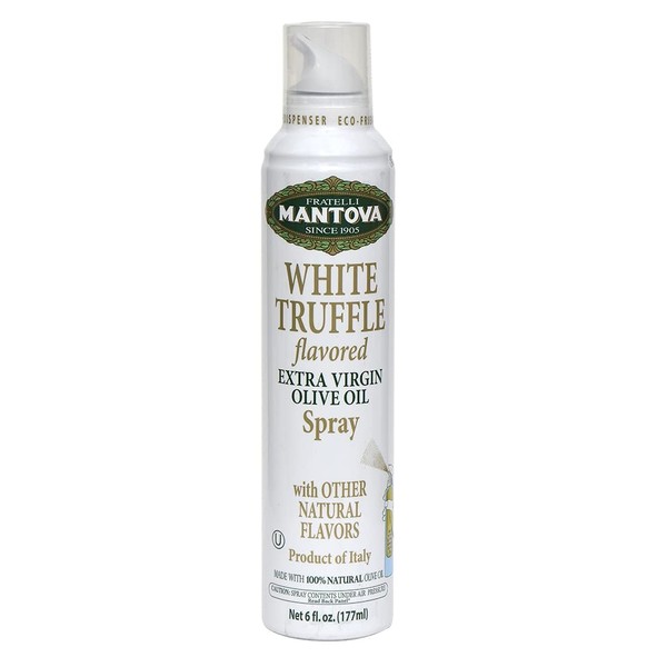 Mantova White Truffle Flavored Extra Virgin Olive Oil Spray, heart-healthy cooking spray perfect for salads or pasta sauces, 100% natural cooking oil made in Italy, olive oil dispenser sprays, drips, or streams with no waste, 6 oz