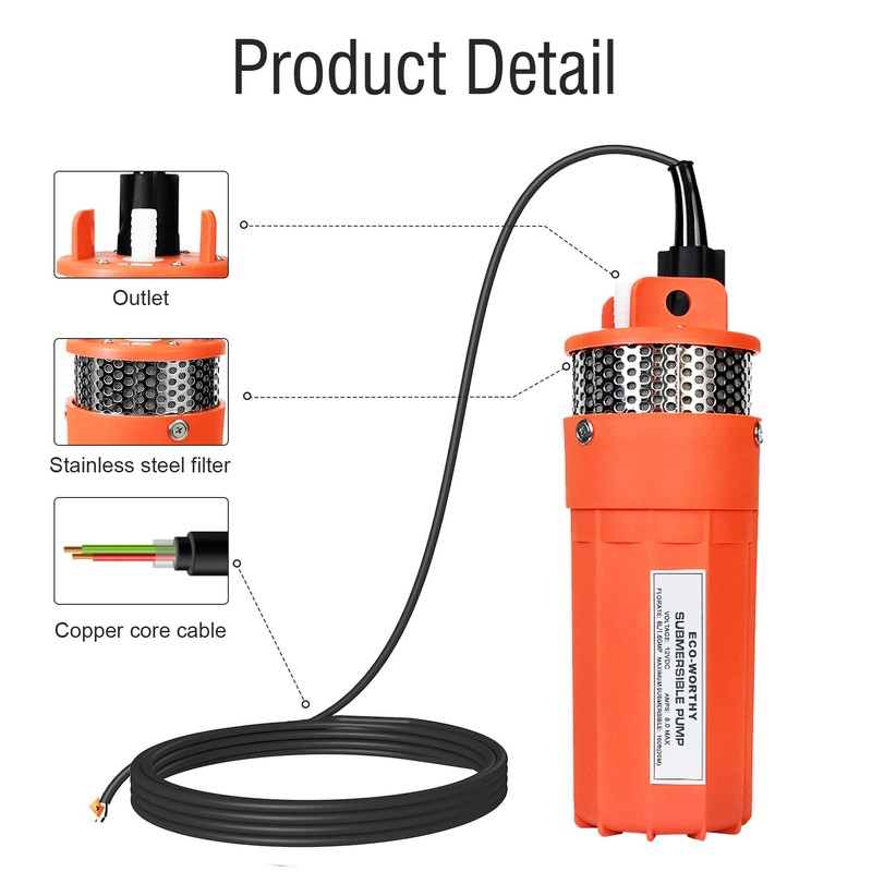 ECO-WORTHY 12V DC Submersible Well Water Pump with 10ft Cable,