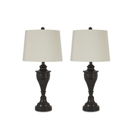 Signature Design by Ashley Darlita Traditional UL Listed Table Lamp with Fabric Hardback Shade and Pedestal Base, 3-Way Switch, Metal, 28.5" High, Bronze