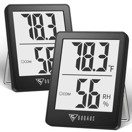DOQAUS Indoor Thermometer [2 Pack], Mini Digital Hygrometer Room Thermometer, Humidity Meters, Accurate Temperature Humidity Monitor Gauge for House, Baby Room, Greenhouse, Home Black (2.3X1.8inch)