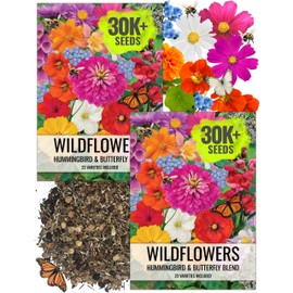 Seed Needs Bulk Wild Flower Seeds Hummingbird & Butterfly Seed Mix 1/4 Pound No Filler | 23 Varieties Garden Seeds Annual & Perennial Species | Pollinator Attracting Flowering Seed | Resealable Pack
