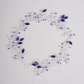 Jumwrit Diadema de novia de plata con perlas de diamantes de imitación azules, accesorio para el cabello para novias, damas de honor