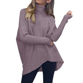 ANRABESS Womens Oversized Turtleneck Batwing Long Sleeve Casual Cozy Baggy Knit Pullover Tunic Sweater 2024 Fall Outfits Dark Purple Large