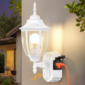 OYKYOHEI Porch Light with Outlet, Motion Sensor Outdoor Lights, Updated Dusk to Dawn Exterior Lighting Fixtures, Waterproof Anti-Rust Aluminum Outside Lights for House Entryway Garage, White