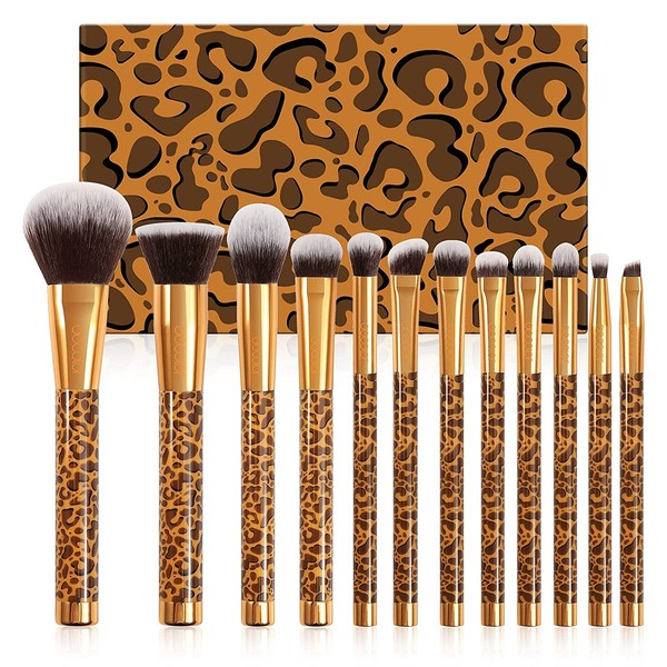 Docolor Makeup Brushes 12 Pieces, Leopard Pattern Makeup Brush Set, Popular, Makeup Brushes, High Quality Fiber Hair, Super Soft, Easy to Care (Leopard Pattern)