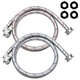 Upgraded 4Ft Stainless Steel Washer Hose with 90 Degree Elbow by Puxyblue for All Washers - 2 Pack Burst Proof Red and Blue Braided Hoses for Hot and Cold Water Supply - 10 Years Warranty