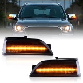 Nrgedzam 2PCS Sequential LED Side Mirror Marker Light fit For Ford Ranger T6 2012-2019; Everest 2015-2019, Somked Lens Dynamic Sequential Amber LED Side Mirror Turn Signal Marker Lights