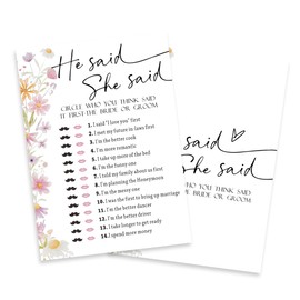Wedding Game Cards - He Said She Said - 30 Watercolor Floral Wedding Game Cards, Bridal Shower Games Engagement Party Games, Wedding Shower Party Favors and Decorations - A08