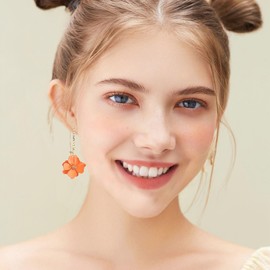 Vavhoo Rhinestone Crystal Floral Dangle Drop Earrings for Women Long Flower Earrings with Gold Bud Sparkling Party Wedding Jewelry (Orange)