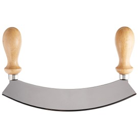 Stainless Steel Rocking Mezzaluna Knife with Wood Handles, 10 Inch