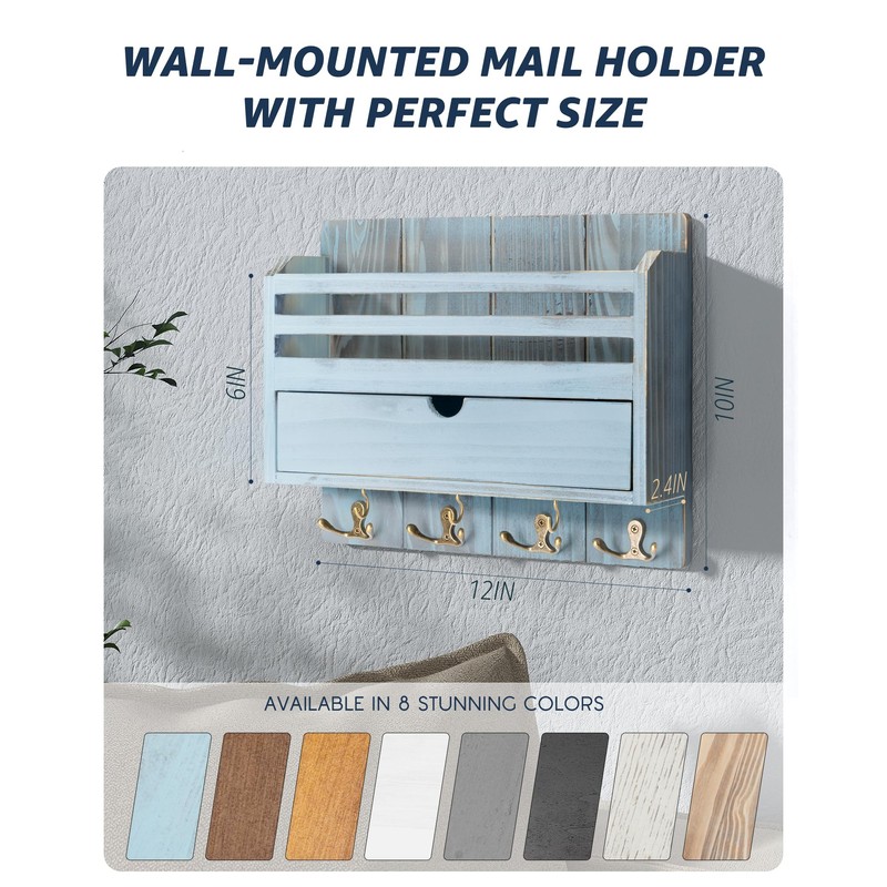 Rebee Vision Rustic Mail Organizer Wall Mounted with Drawer Organizer