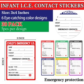 30 Park Infant I.C.E. (in Case of Emergency) 3x4 Inch-Car Seat Sticker Safety Information Child Emergency Contact Car Seat Safety Alert Attachment Tag Stickers