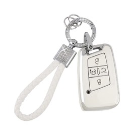 PIFOOG Funda para llavero de VW de TPU suave con 4 botones para llaves, funda protectora con purpurina, accesorios de coche para Volkswagen Jetta Tiguan Atlas Arteon Taos Girly Lindo oro blanco