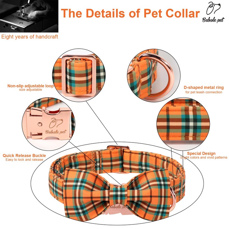 Babole Pet Fall Dog Collar with Bow Tie - Green