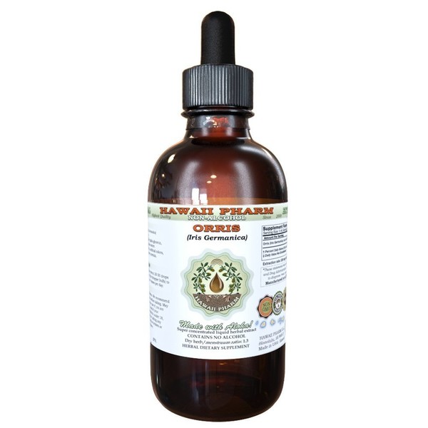 HawaiiPharm Orris Alcohol-Free Liquid Extract, Organic Orris (Iris germanica) Dried Root Glycerite 4 oz