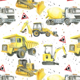 Construction Gift wrap - diggers - dumper trucks - bull dozer - builder - birthday - Christmas - 100% recycled and recyclable - 2 sheets and 2 tags