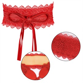 JJDreams Women's Lace Waist Belt Bowknot Wide Wrap Belt Retro Tie Belt, M-L, Multi-Colour, E1.Red