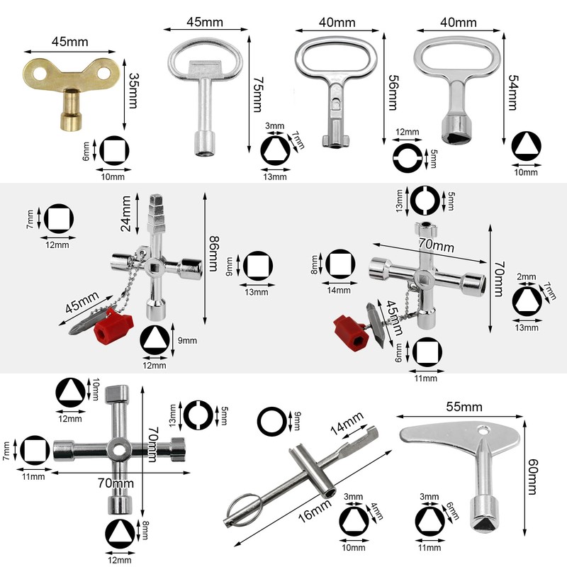 10-Piece Control Cabinet Key Set 4-in-1 Multifunctional Square Key Heating