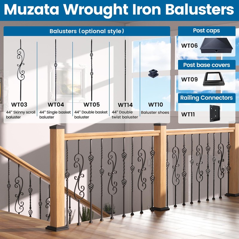 Muzata 10P 44" Hollow Satin Black Iron Double Twist Metal
