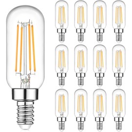E12 Edison LED Light Bulbs 40 Watt Equivalent Candelabra, Dimmable 2700K Warm White T6 Clear LED Bulbs 4W 400lm Vintage T25 for Chandelier Ceiling Fan, Tubular Small Filament Bulbs, 12 Packs