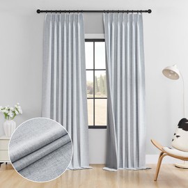 Cniuyhi Grey Linen Textured Pinch Pleated Curtains with Back Tab for Living Room, Extra Long Total Blackout Pleated Drapes with Hooks for Sliding Glass Door, W40 x L120, 1 Panel