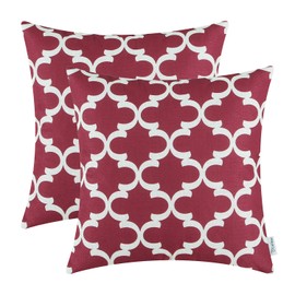 CaliTime Pack of 2 Soft Canvas Throw Pillow Covers Cases for Couch Sofa Home Decor Modern Quatrefoil Accent Geometric 16 X 16 Inches Burgundy