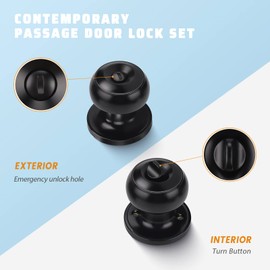 KNOBWELL 6 Pack Privacy Door Knob for Bathroom or Bedroom Door Knobs, Round Interior Door Knobs, Indoor Door Knob, Keyless Black Door Knob with Lock, Door Handle Lock for Interior Doors, Matte Black
