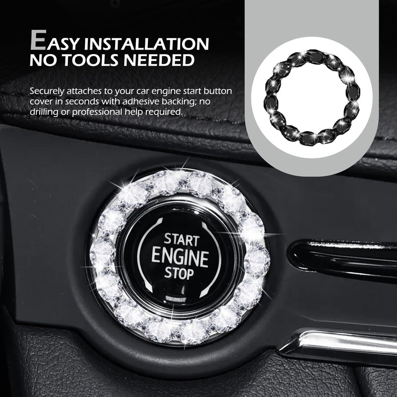 Bawkars Car Bling Push Start Button Cover, Crystal Rhinestone Engine