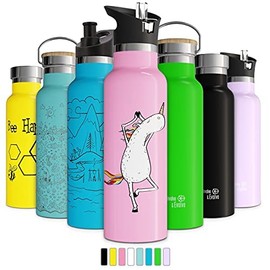Kids Water Bottle Easy-Sip Straw Lid Leak-Proof Insulated Stainless Steel Thermos Perfect for School & Pickleball 3 Lids BPA-Free Keeps Drinks Cold for 24 Hours