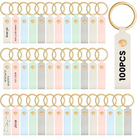 100 Pcs Leather Key Fobs Kit Blanks DIY Laser Engraving Keychain for Leather Keychain Making Supplies