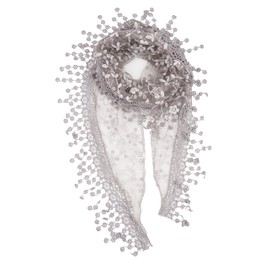 YOUR SMILE Lightweight Soft Leaf Lace Fringes Triangular Floral Fashion Towel Scarf Wrap for Women (Light Grey)