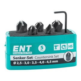 ENT 26518 5-Piece Countersink Set HSS, Diameter (d) 2.5-4.5 mm, E 90°, in 0.5 mm Steps