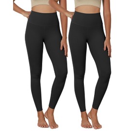 ODODOS ODCLOUD 2-Pack Buttery Soft Lounge Yoga Leggings for Women 7/8 Length 25" High Waist Yoga Pants, Black+Black, Small