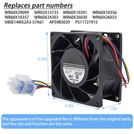 Ecumfy WR60X26866 Refrigerator Evaporator Fan Motor Compatible with GE Refrigerator Replace V80E14MS2A3-57A611, WR60X10356, WR60X10357, WR60X26033-10 Years Warranty