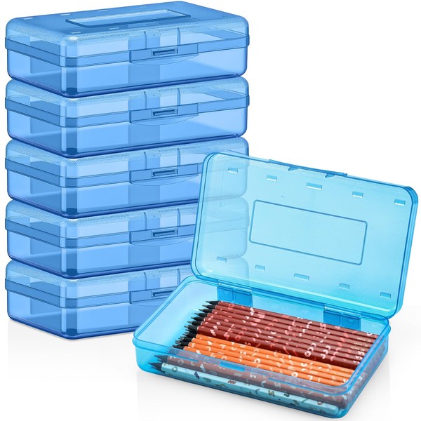 Blulu 6 Pack Large Pencil Boxes Bulk Plastic Pencil Box