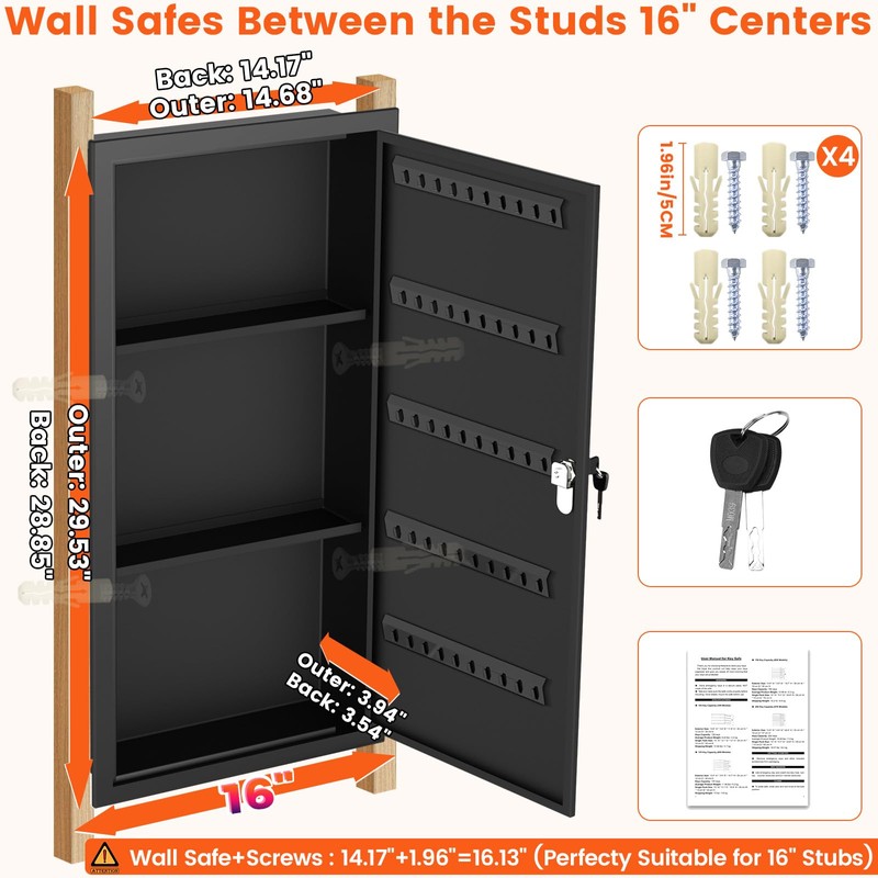 29.53" Tall Hidden In Wall Safe Between 16" Studs with
