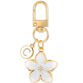 XGALBLA Cute White Flower Initial Letter Keychain for Women, Flower Keychain Key Charms, Bag & Purse Charms for Handbags & Backpacks Accessories(White C)