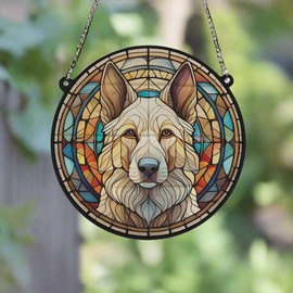 Image Industry German Shepherd White Stained Glass Effect Suncatcher - Garden Gift - Dog Gift - Pet Memorial (13cm)