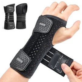 Pack of 2 Wrist Support for Carpal Tunnel Syndrome Splint, Wrist Support with 3 Metal Splints & Breathable Mesh, Adjustable Wrist Bandages for Night & Sports, Bandage Wrist, Grey, L