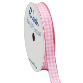 Ribbli Ribbli Light Pink and White Gingham Ribbon,100% Polyester Woven Edge,3/8 Inch x 10 Yard,Plaid Ribbon Use for Baby Shower,Gift Wrapping,Party Decoration