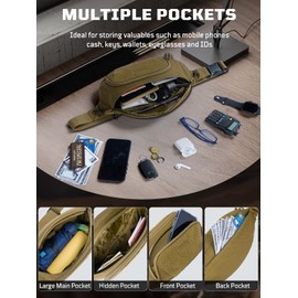 1TG Tactical Bumbag, Fanny Pack for Women & Men, with 4 Pockets & Storage Loops, 1000D Nylon, Adjustable Waist Bag for Travel, Hiking & Everyday Use