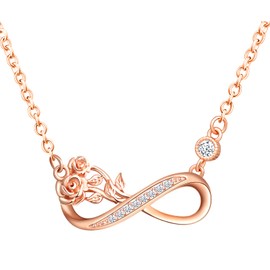 INFINIONLY Women's Necklace Bracelets Earrings 925 Silver Jewellery Sets, Infinity Symbol Necklace Bracelet Earrings, Pendant Bracelets Earrings Inlaid Rose Bouquet, Inlaid Zirconia, Sterling Silver,