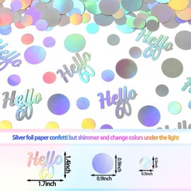 Vofrise Hello 60 Birthday Confetti for Table Iridescent 60th Birthday Party Decorations for Women Sixty Years Old Happy Birthday Tables Scatter Circle Dots Party Confetti Anniversary Decor 300PC