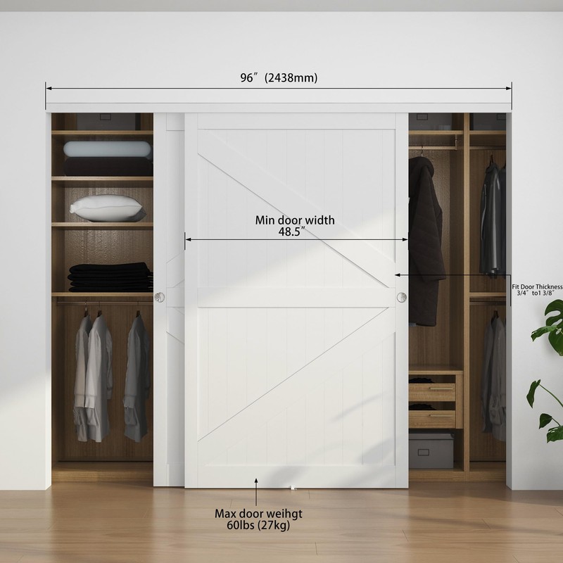 WEWORTH Bypass Sliding Door Track Hardware 96", Wardrobe Closet Door