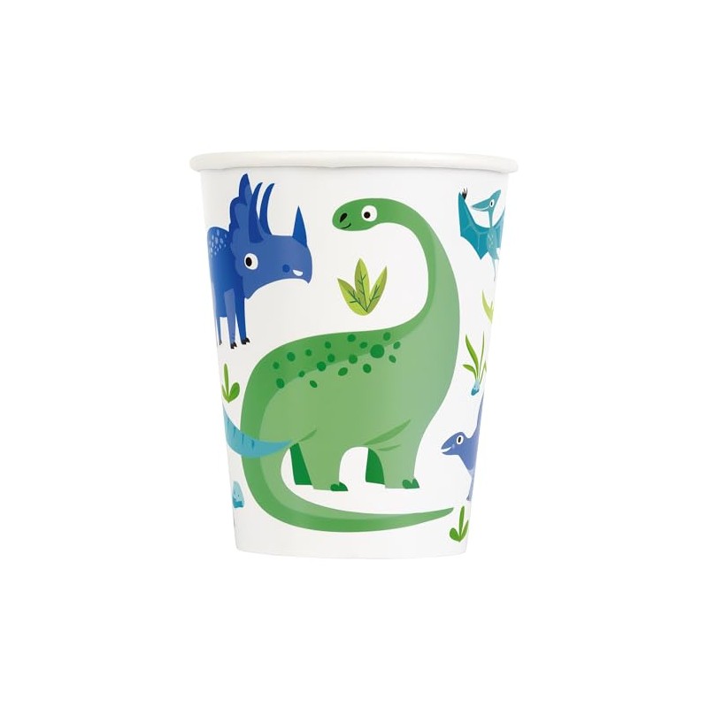 Unique 78306 Prehistoric Dinosaur Paper Cups | 8 Pcs, Green,