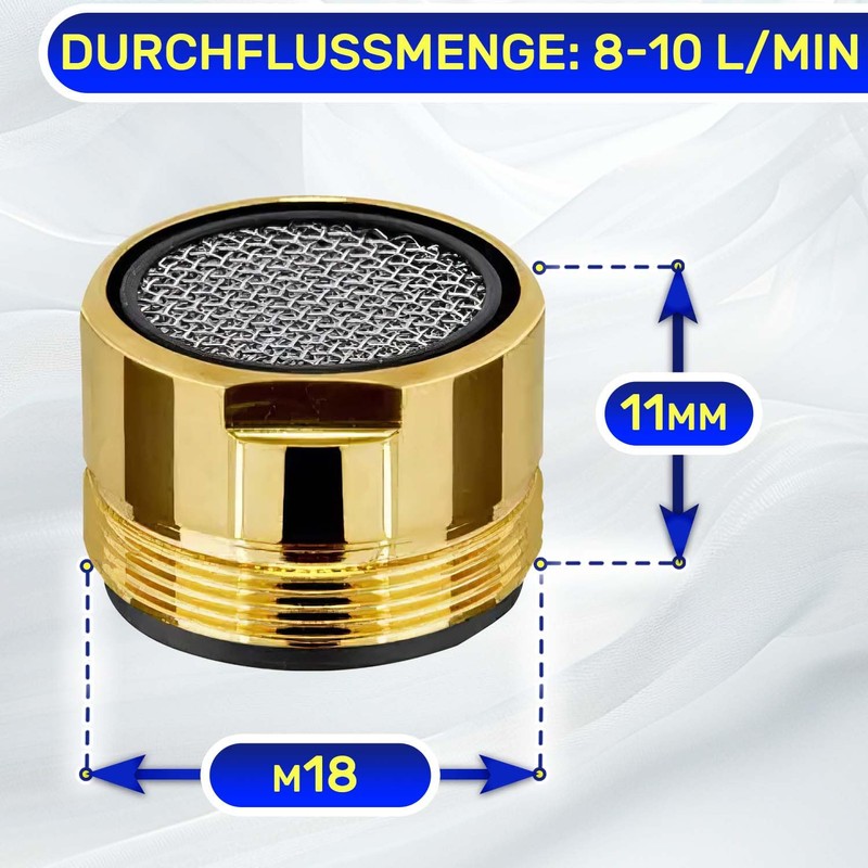 Aerator for taps with connection M24. Made of gold-plated brass.