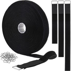 10m Adjustable Cable Straps with 50 Buckles,Velcro Cable Ties,Black Reusable Fastening Cable Ties for Cable Tidy, Wire Management, Cord Organiser